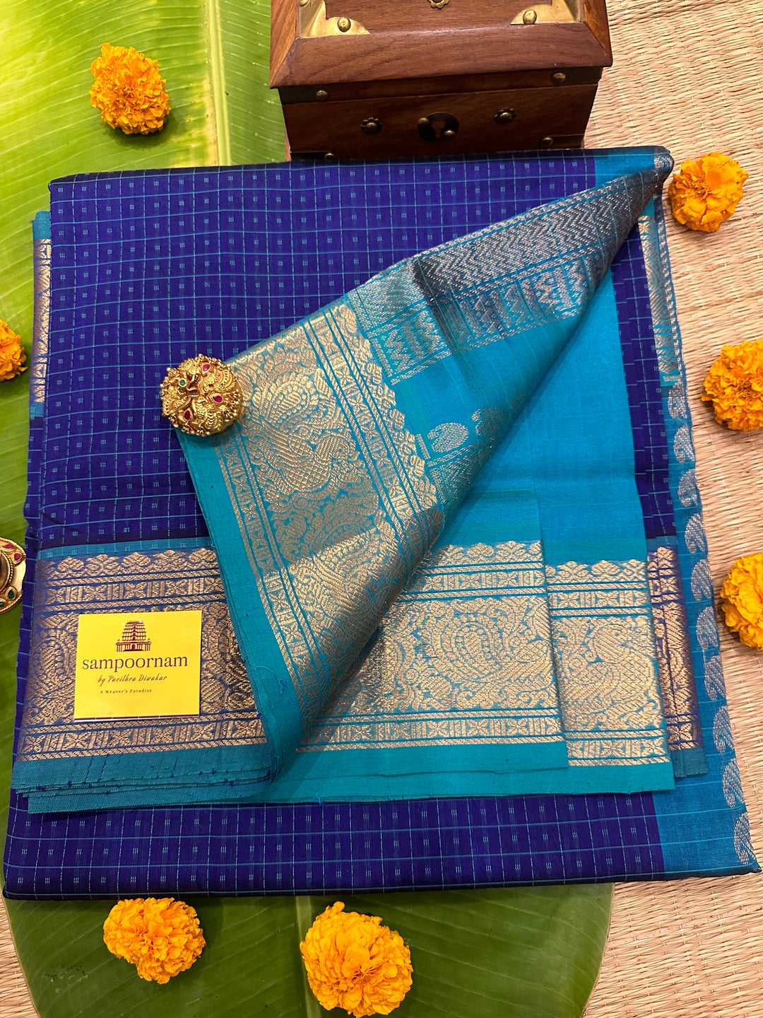 Blue with Blue Lakshadeepam Silk Cotton Saree