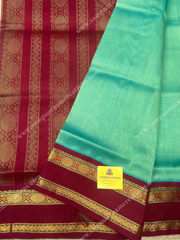 Double Shaded Green with Red , rettapet borders and grand Pallu Korvai Silk Cotton Saree