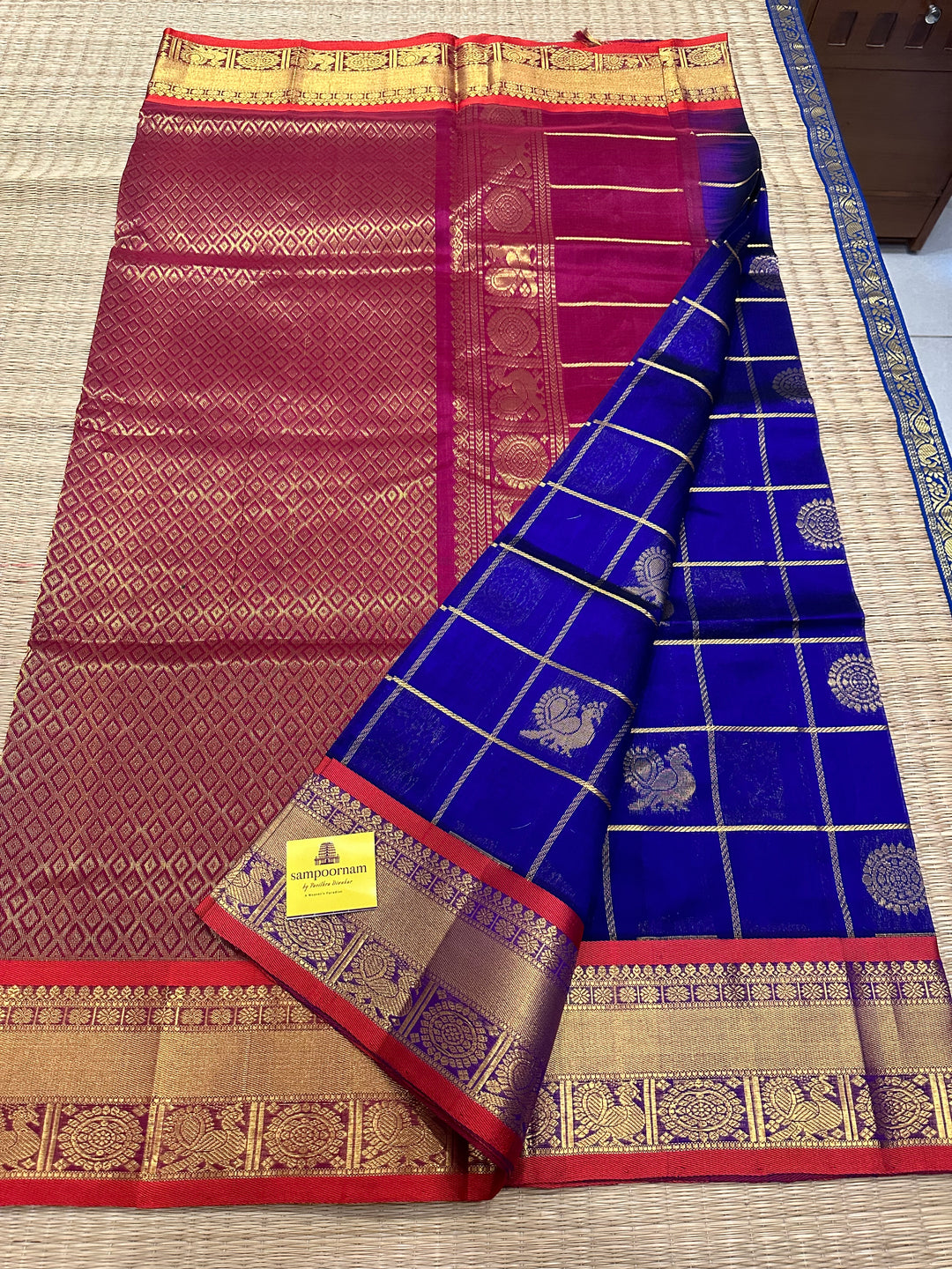 Steel Grey with Pink , One Side Big Lakshadeepam Border , Rich Pallu Korvai Silk Cotton Saree