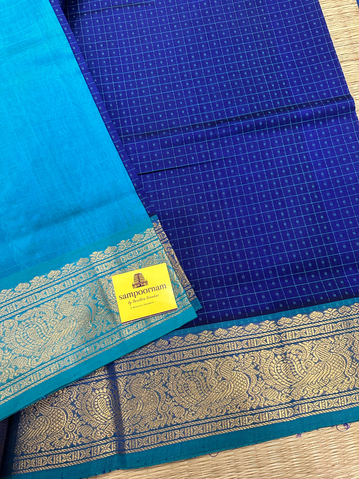 Blue with Blue Lakshadeepam Silk Cotton Saree