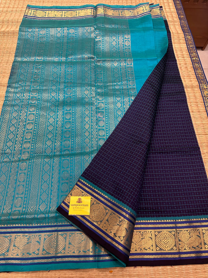 Blue with Blue Lakshadeepam Silk Cotton Saree