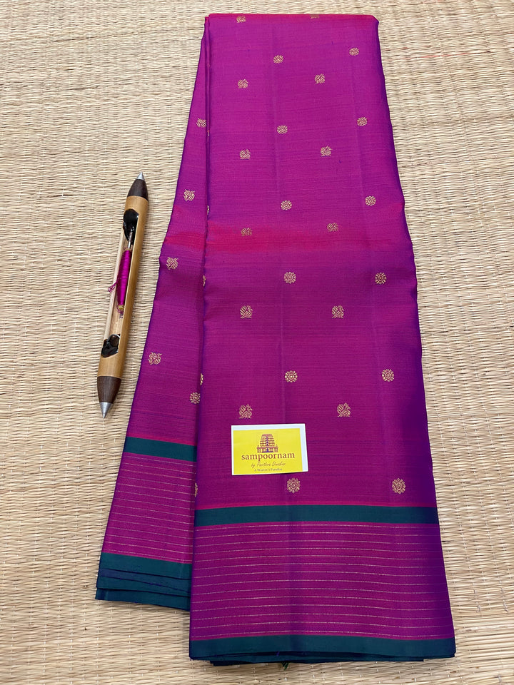 A Classy Magenta with Small Annam and Coin Zari Motif and Traditional Pallu - Pure Kanjivaram Silk Saree