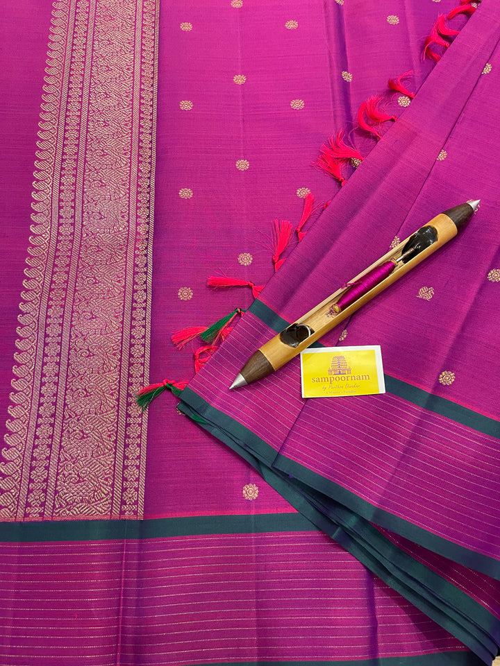 A Classy Magenta with Small Annam and Coin Zari Motif and Traditional Pallu - Pure Kanjivaram Silk Saree