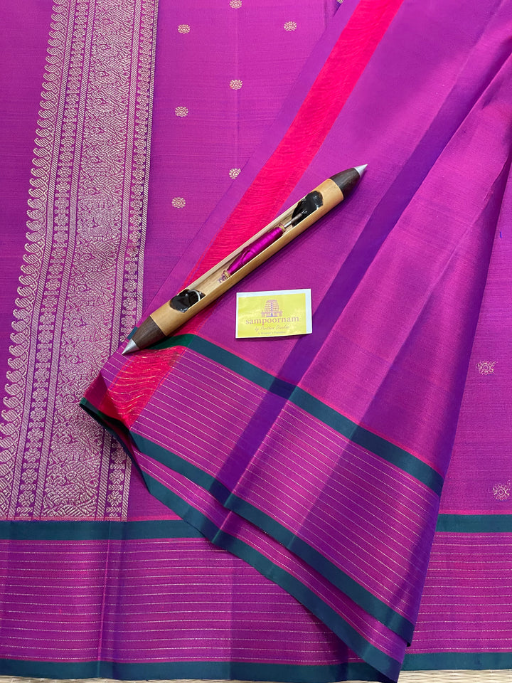 A Classy Magenta with Small Annam and Coin Zari Motif and Traditional Pallu - Pure Kanjivaram Silk Saree