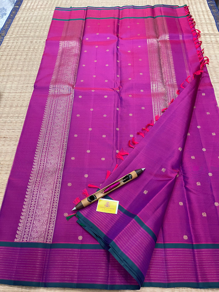 A Classy Magenta with Small Annam and Coin Zari Motif and Traditional Pallu - Pure Kanjivaram Silk Saree