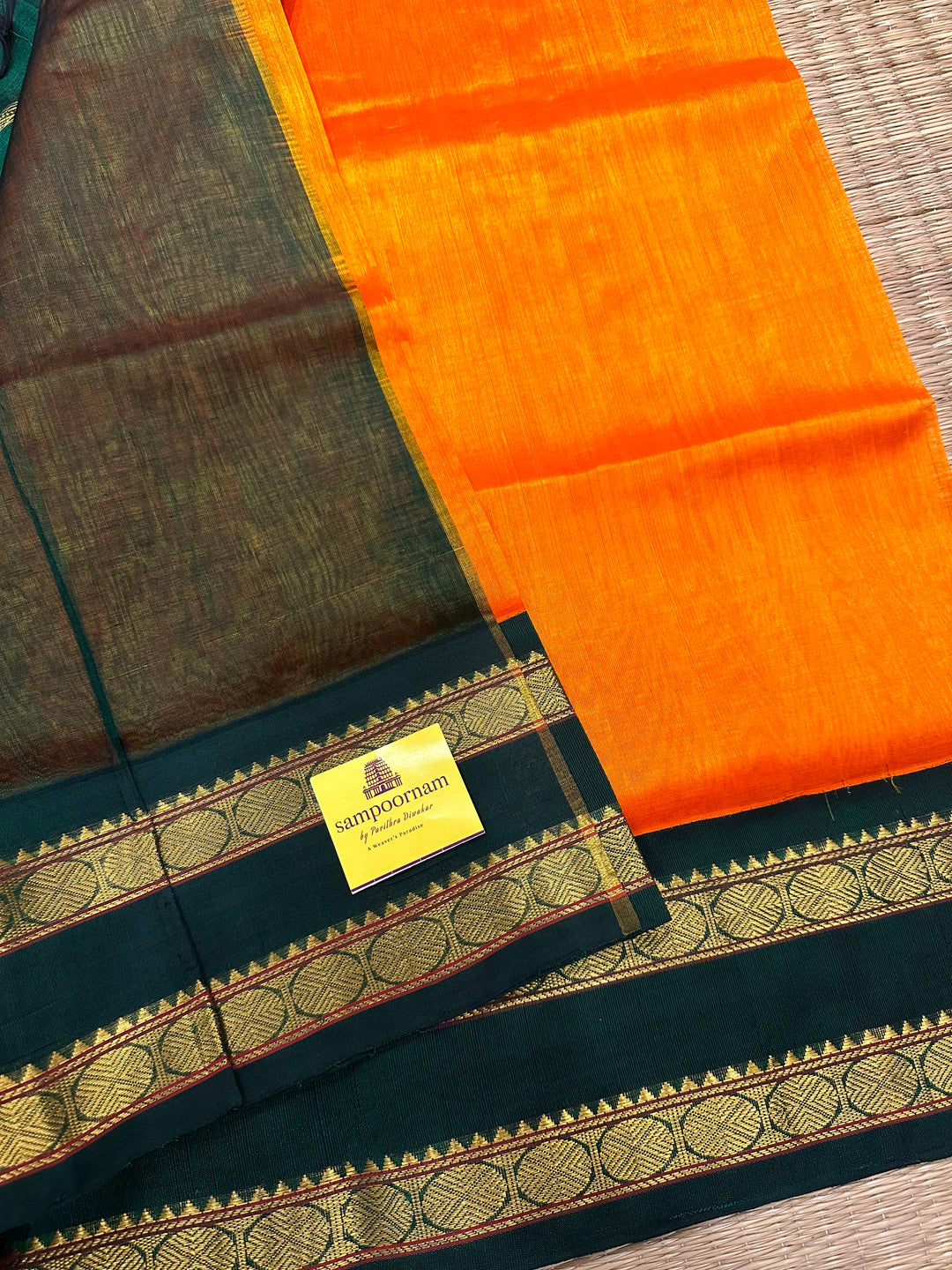 Mambazha Manjal Rettapet Ganga Jamuna Border Green and Blue, Rich Pallu Korvai Silk Cotton Saree