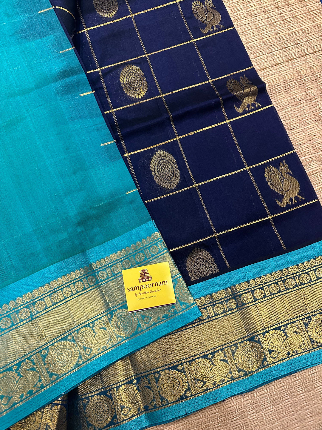 Dark Blue with Blue Mayil Chakram Silk Cotton Saree