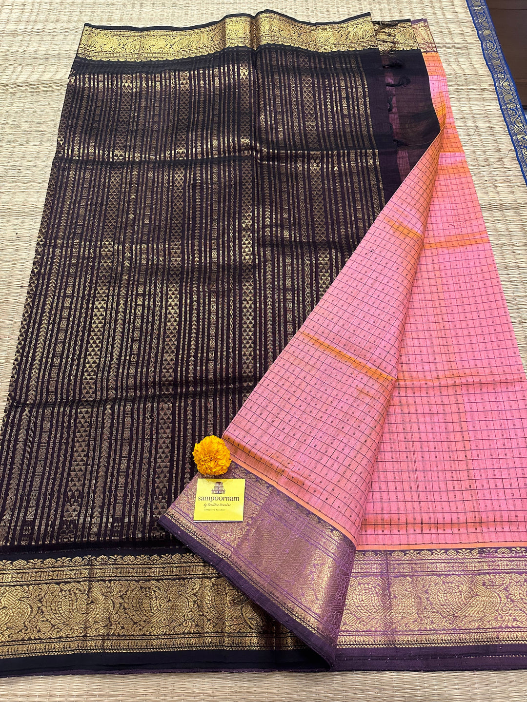 Pink with Brown Lakshadeepam Silk Cotton Saree