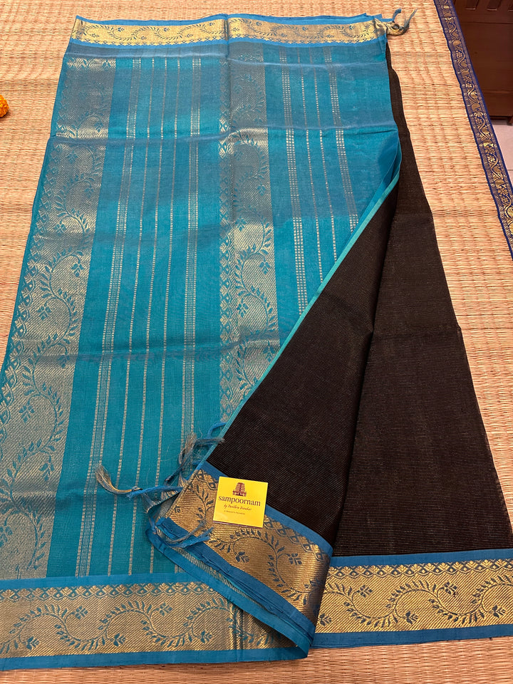 Black with Blue Vairaoosi Silk Cotton Saree