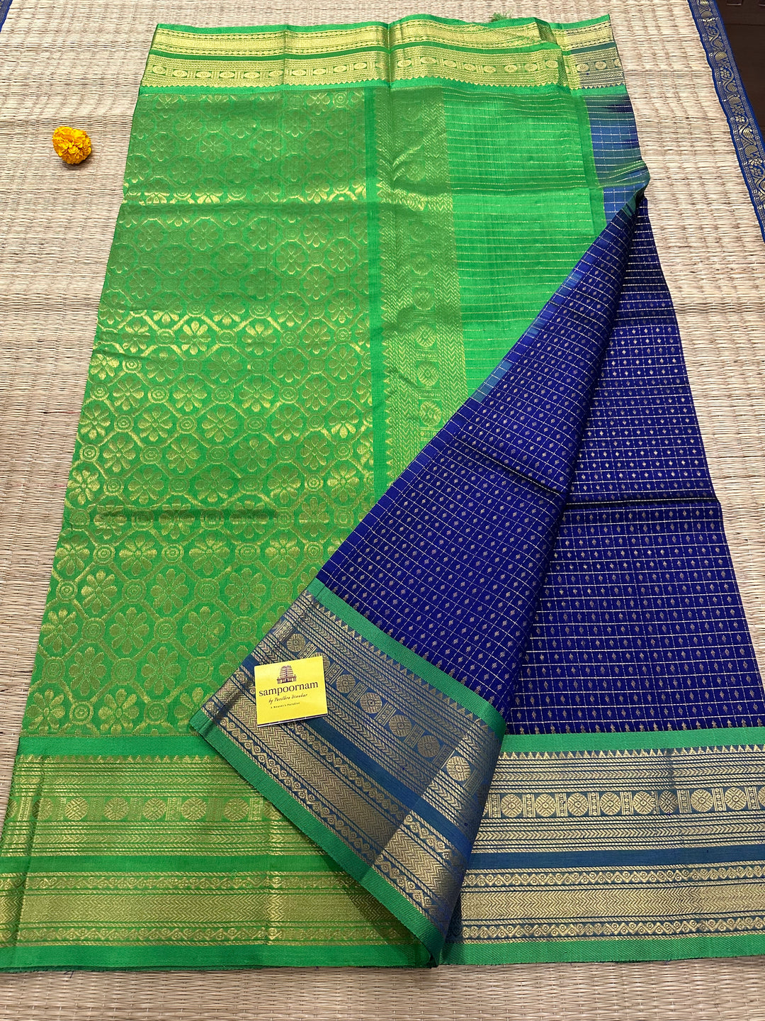 Blue Green Zari Lakshadeepam Silk Cotton Saree