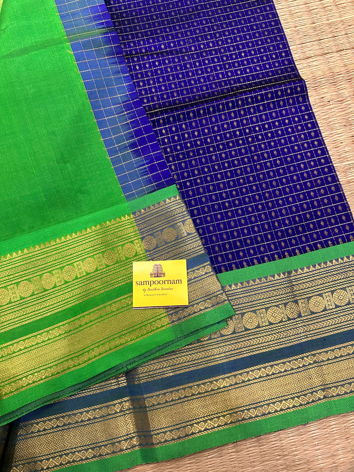 Blue Green Zari Lakshadeepam Silk Cotton Saree