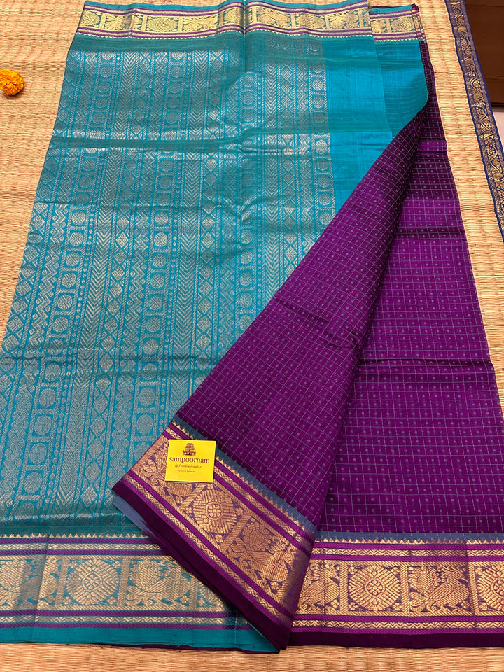 Purple with Blue Lakshadeepam Silk Cotton Saree