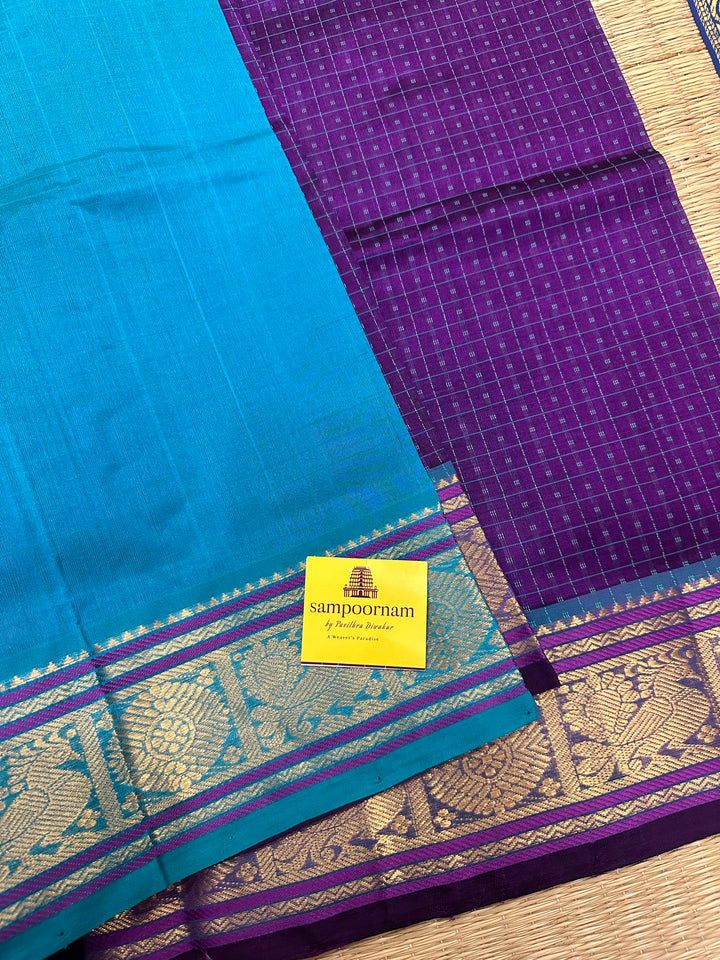 Purple with Blue Lakshadeepam Silk Cotton Saree