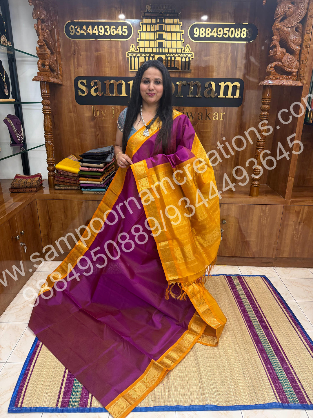 Vadamalli with Mustard , Rich Vairaoosi Zari lines in the body  and  rich Pallu Pure Korvai Silk Cotton Saree