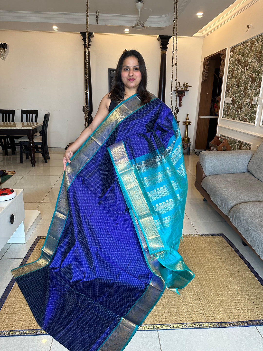 Blue with Blue Lakshadeepam Silk Cotton Saree