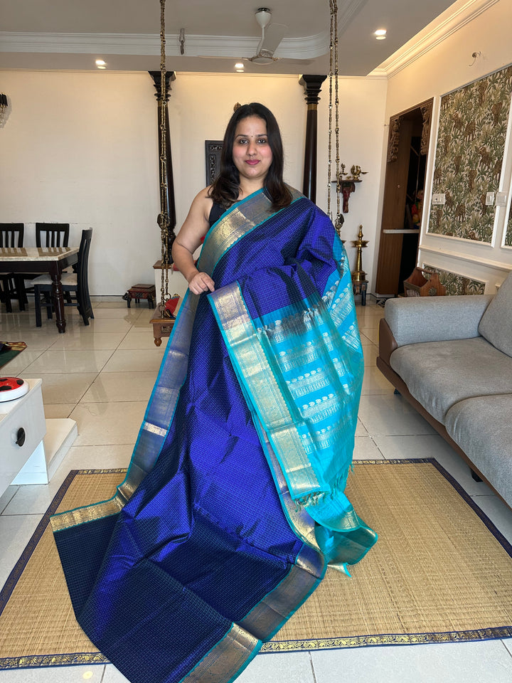 Blue with Blue Lakshadeepam Silk Cotton Saree