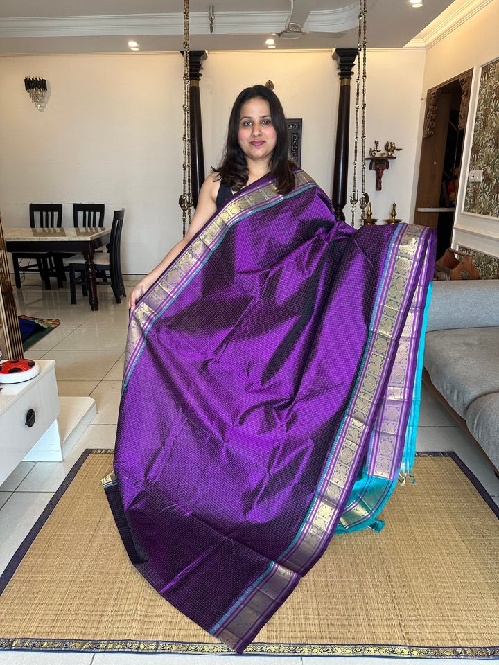 Purple with Blue Lakshadeepam Silk Cotton Saree