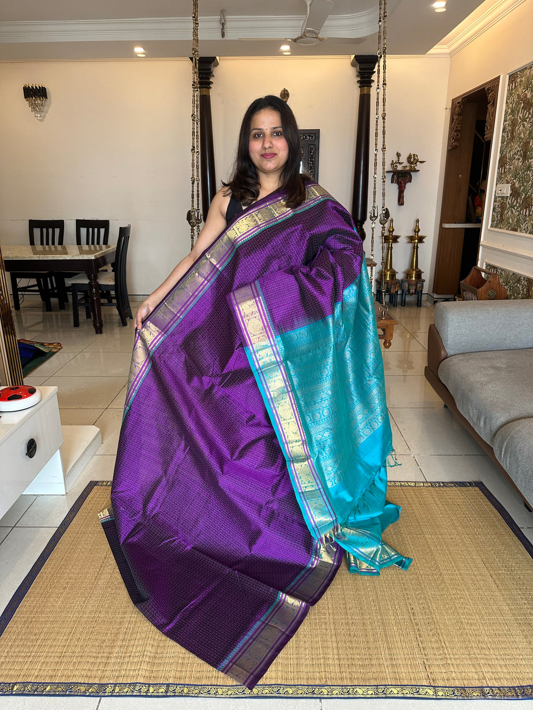 Purple with Blue Lakshadeepam Silk Cotton Saree