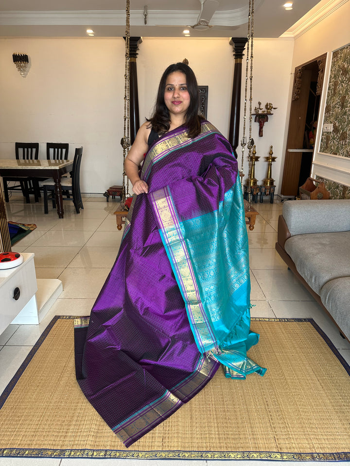 Purple with Blue Lakshadeepam Silk Cotton Saree