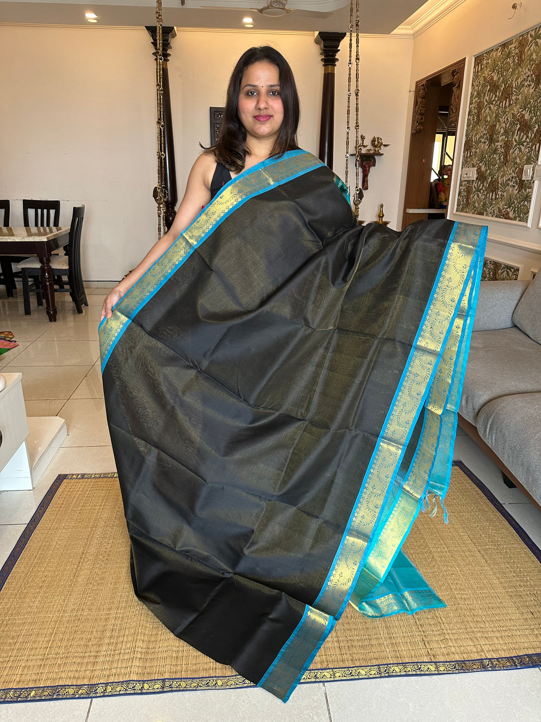 Black with Blue Vairaoosi Silk Cotton Saree