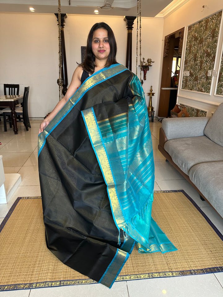 Black with Blue Vairaoosi Silk Cotton Saree