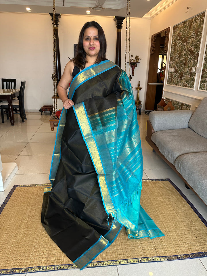 Black with Blue Vairaoosi Silk Cotton Saree