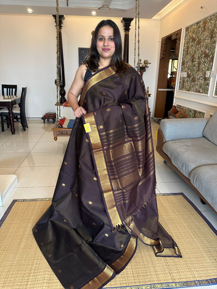 Dark Brown with Rich Body Butta Vairaoosi Silk Cotton Saree