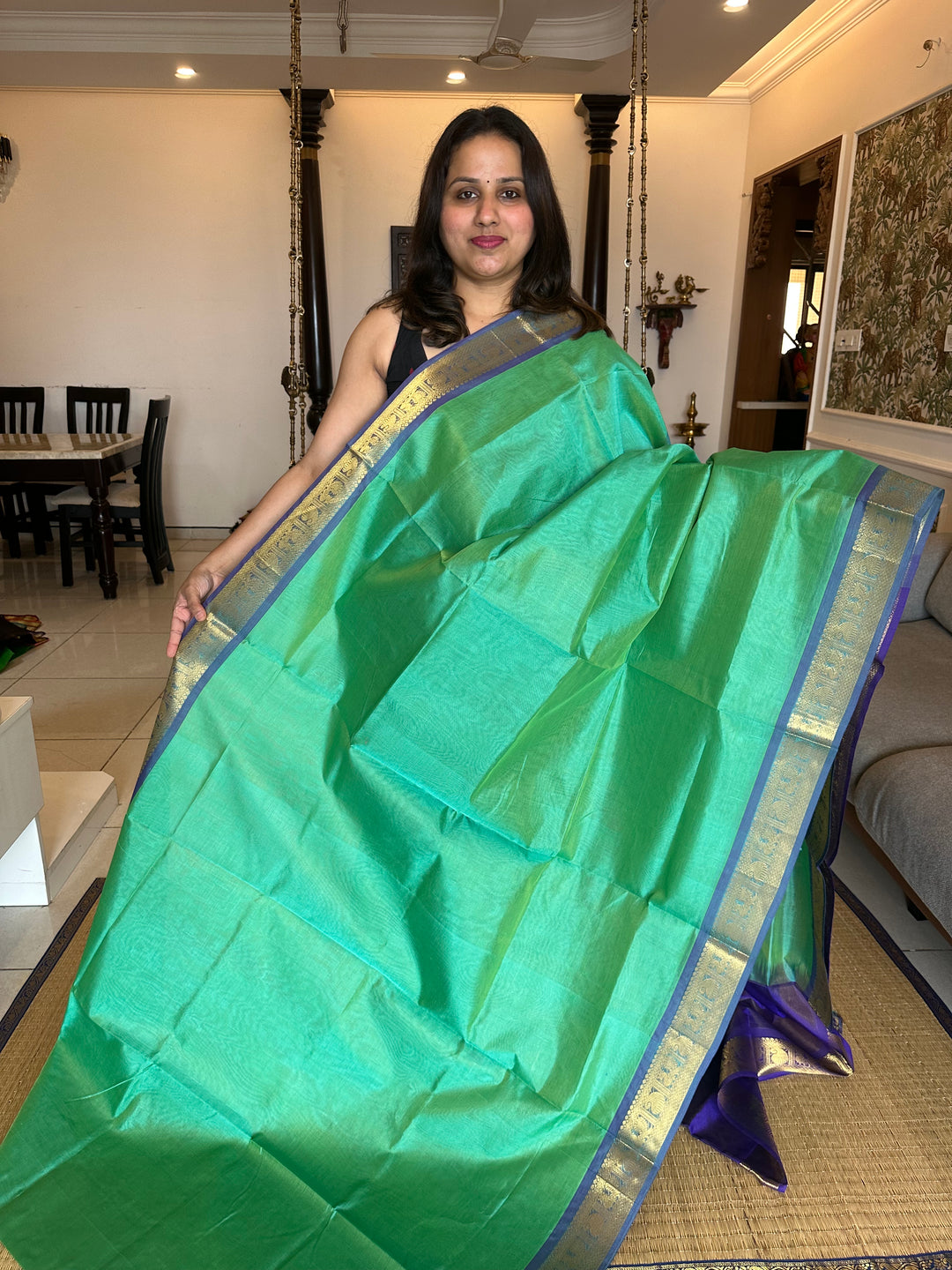 Rexona Green with Blue Vairaoosi Silk Cotton Saree