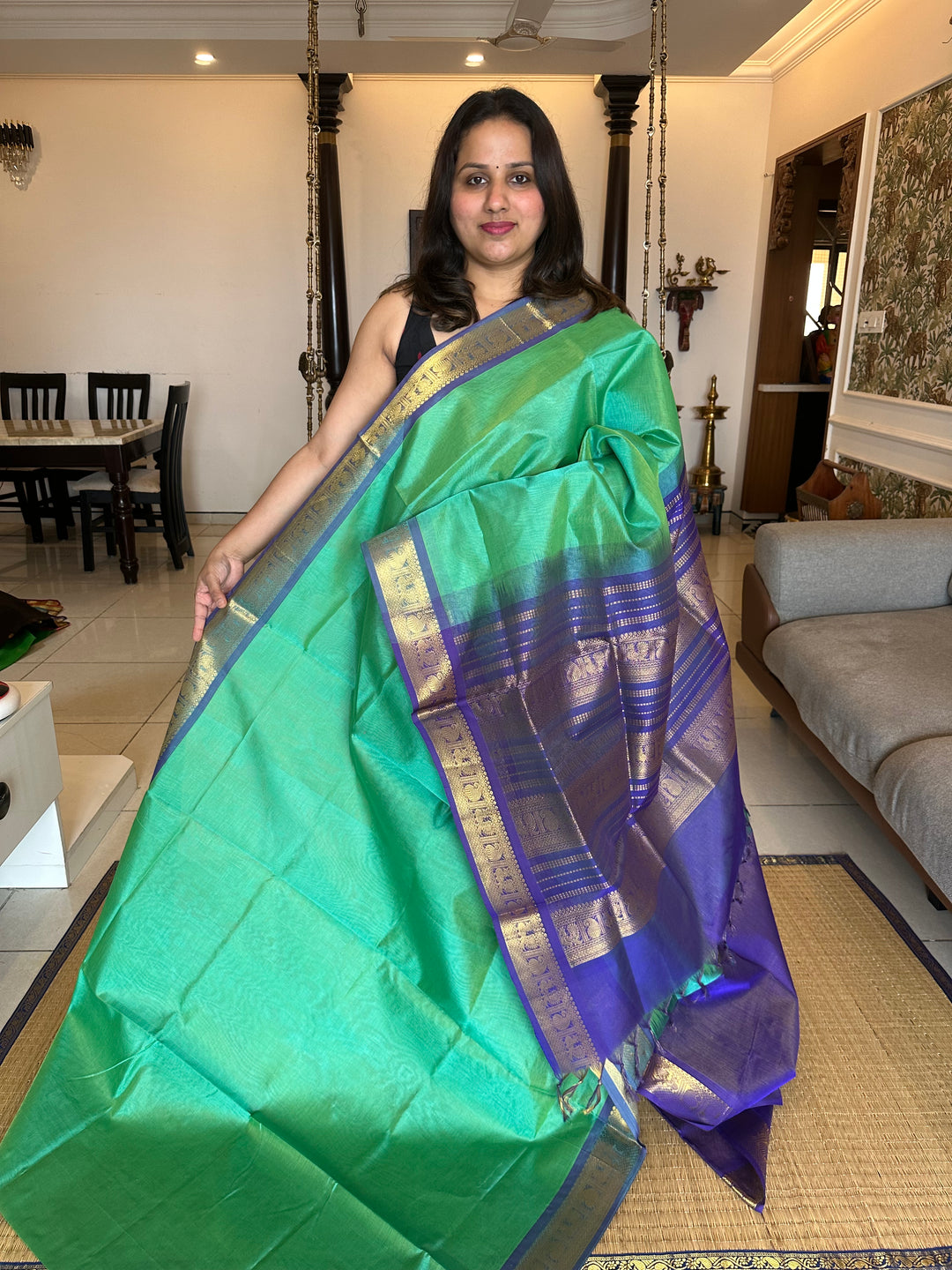 Rexona Green with Blue Vairaoosi Silk Cotton Saree