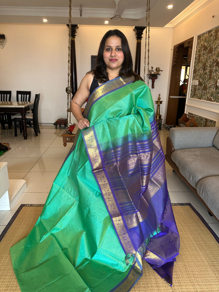 Rexona Green with Blue Vairaoosi Silk Cotton Saree