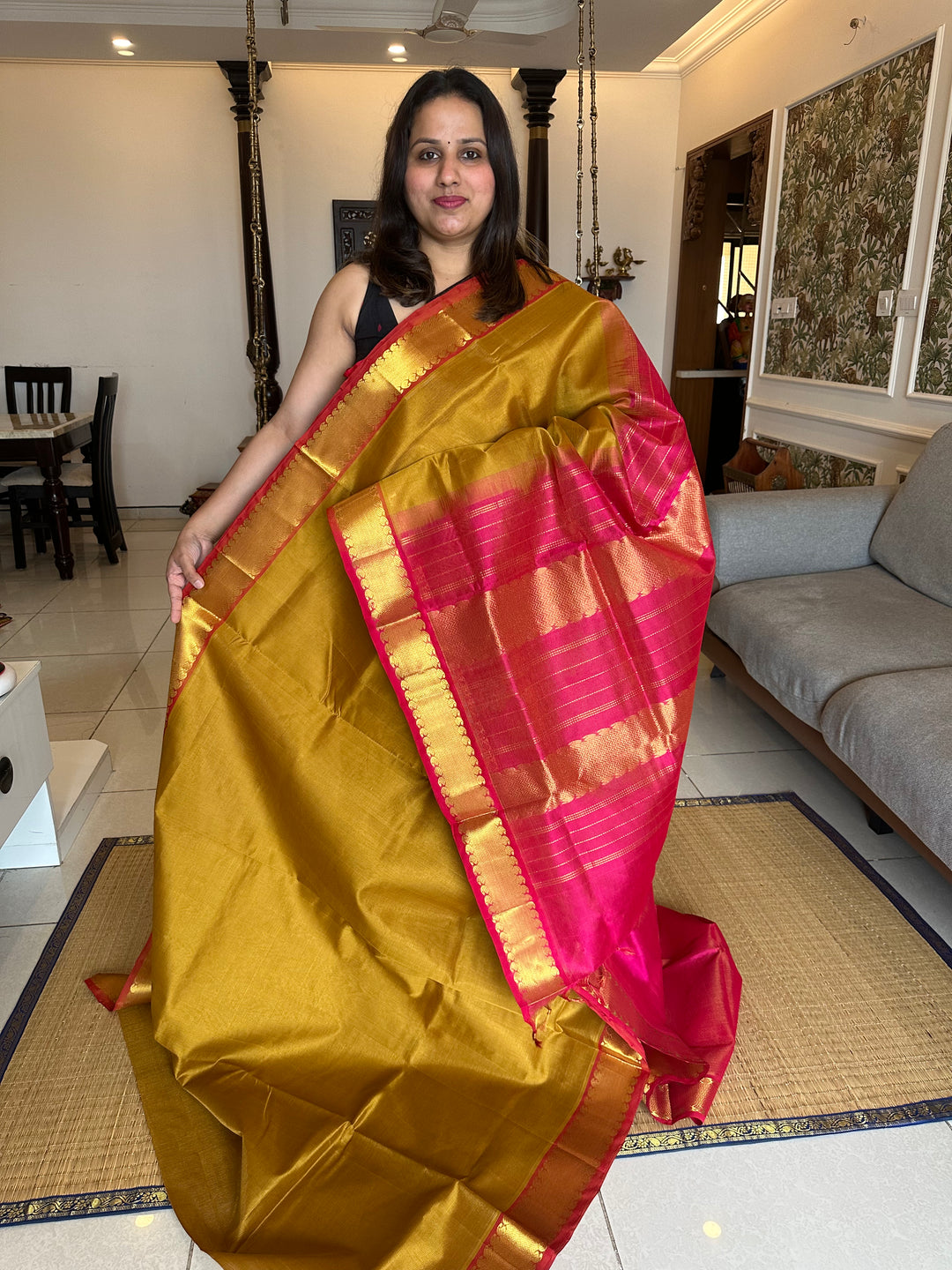 Mustard with Pink Vairaoosi Silk Cotton Saree