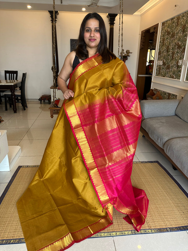 Mustard with Pink Vairaoosi Silk Cotton Saree