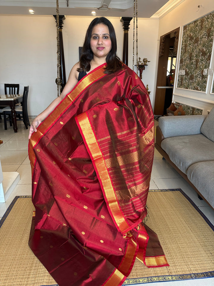 Maroon Araku with Rich Body Butta Vairaoosi Silk Cotton Saree