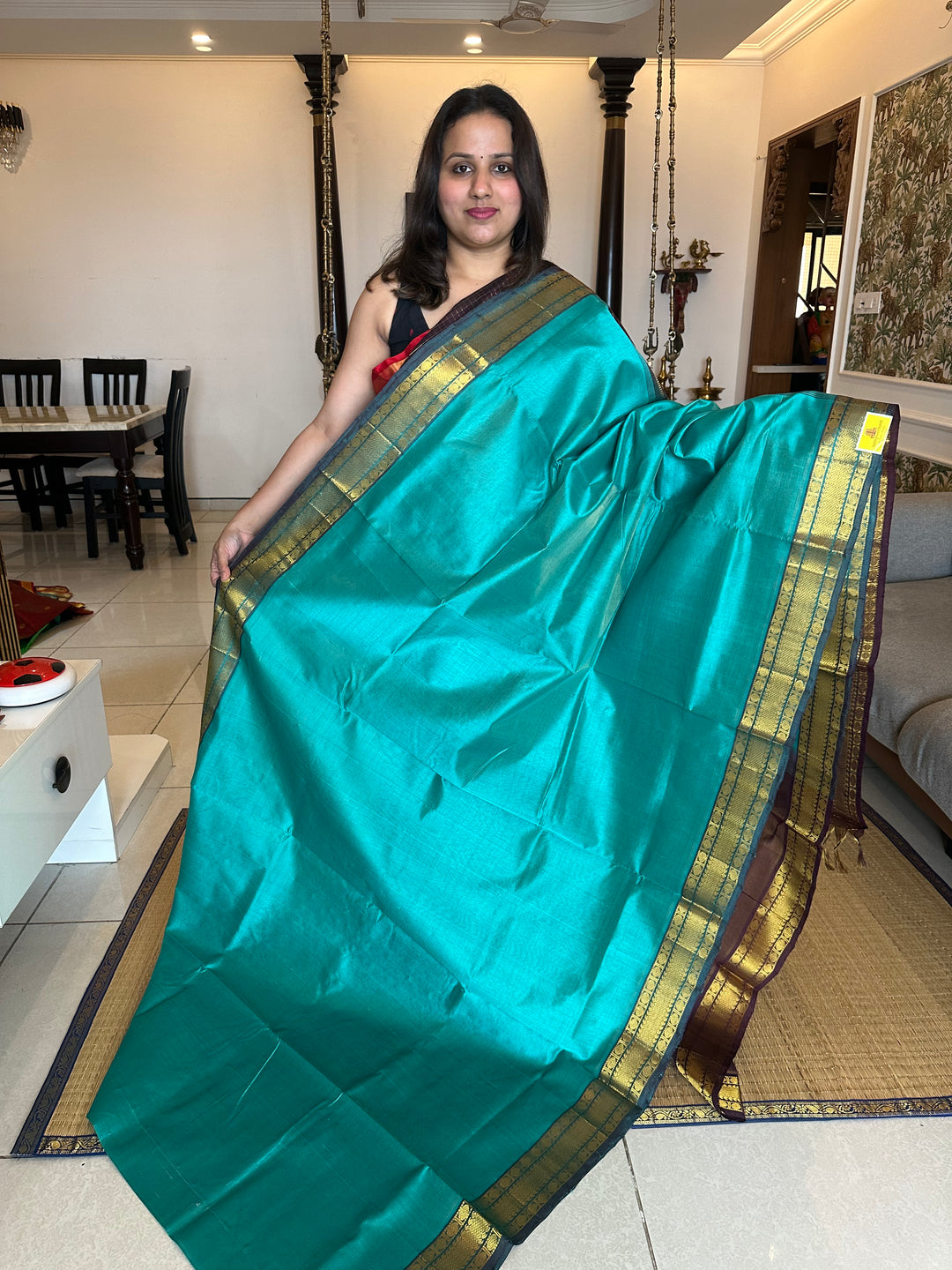 Blue with Brown Vairaoosi Silk Cotton Saree