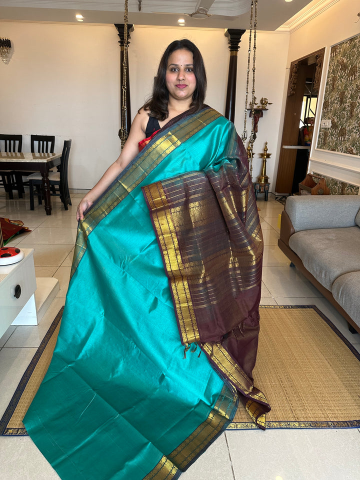 Blue with Brown Vairaoosi Silk Cotton Saree