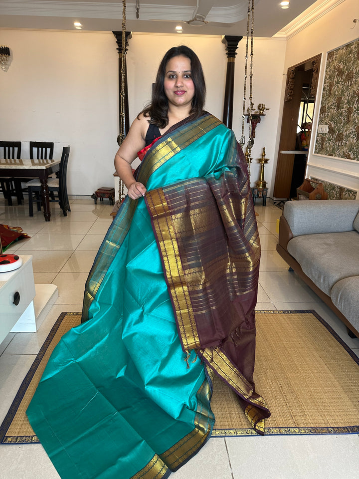 Blue with Brown Vairaoosi Silk Cotton Saree