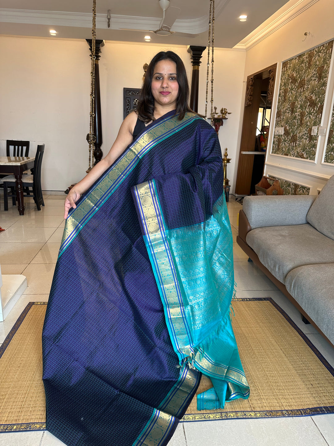 Blue with Blue Lakshadeepam Silk Cotton Saree