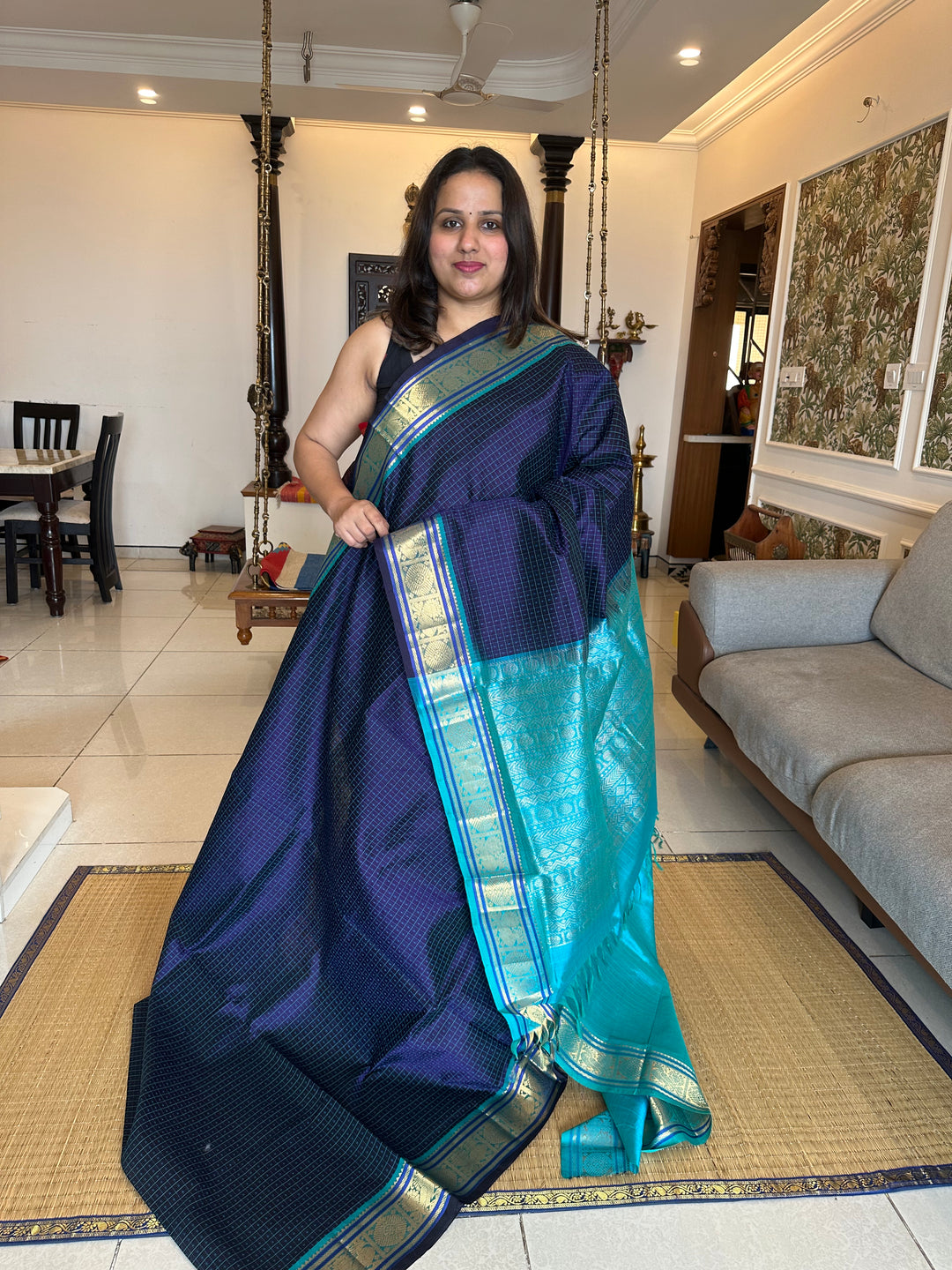 Blue with Blue Lakshadeepam Silk Cotton Saree