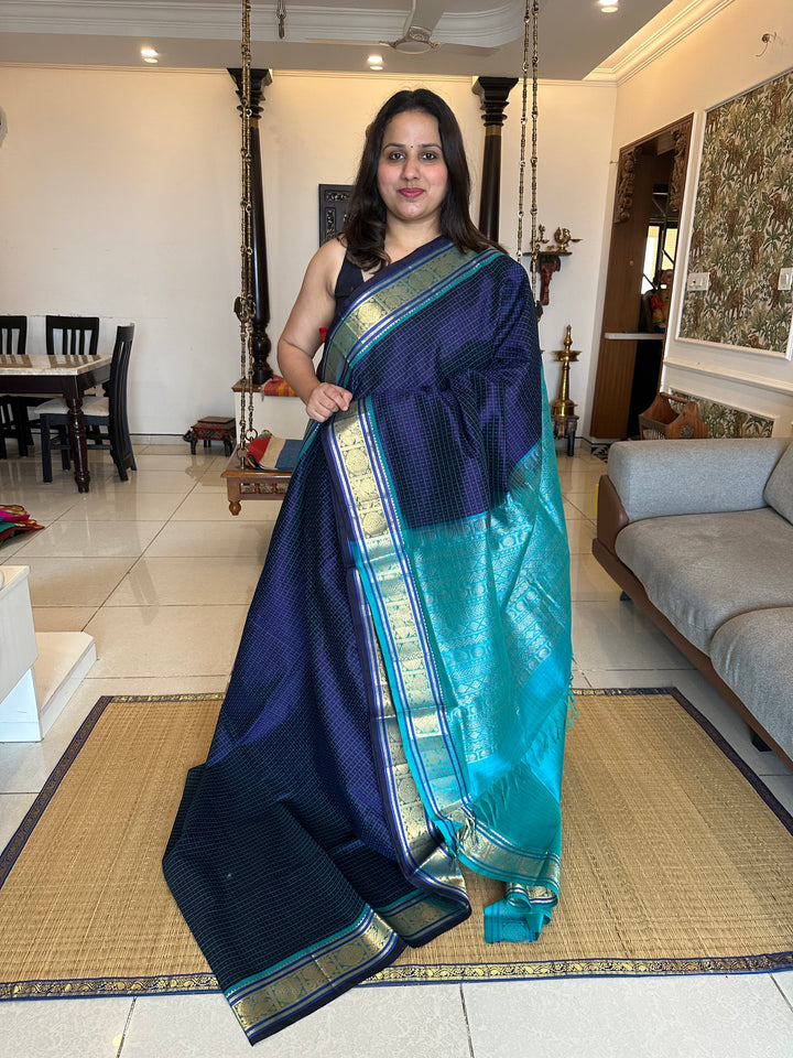 Blue with Blue Lakshadeepam Silk Cotton Saree