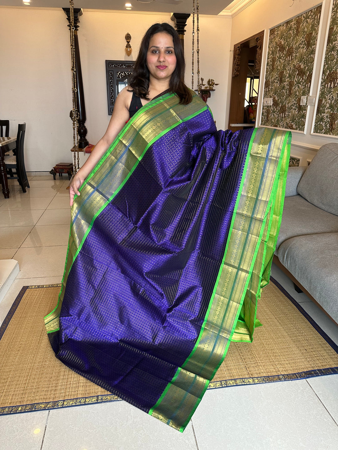 Blue Green Zari Lakshadeepam Silk Cotton Saree