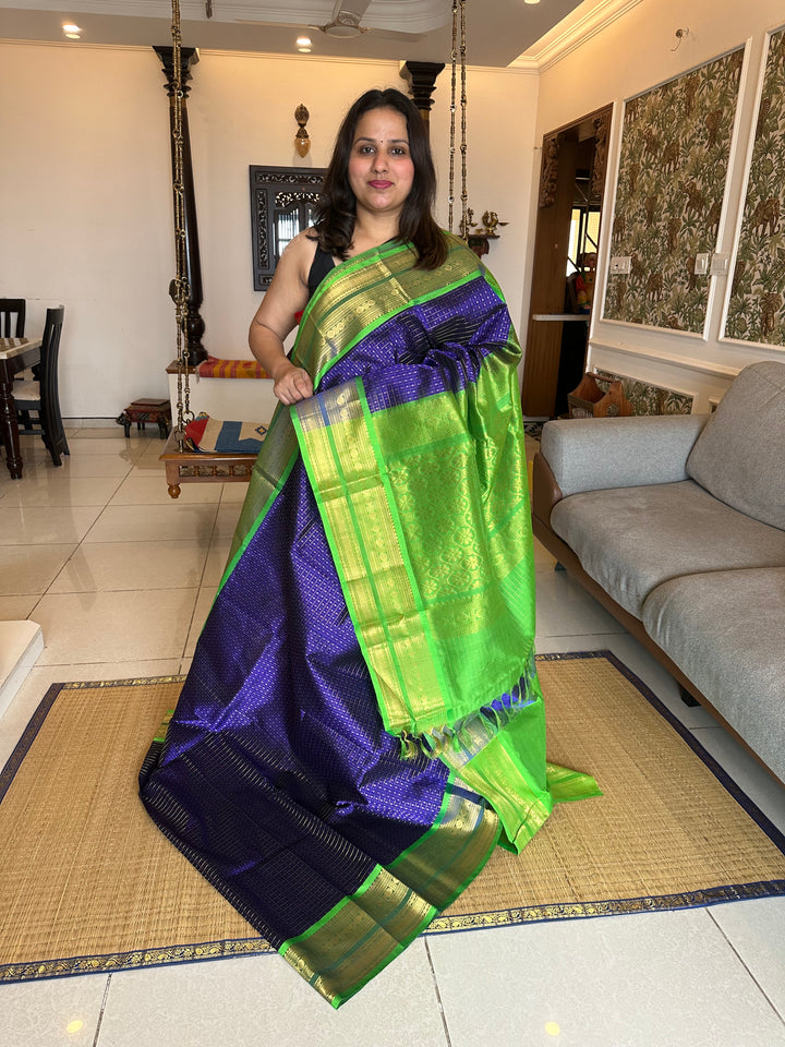 Blue Green Zari Lakshadeepam Silk Cotton Saree