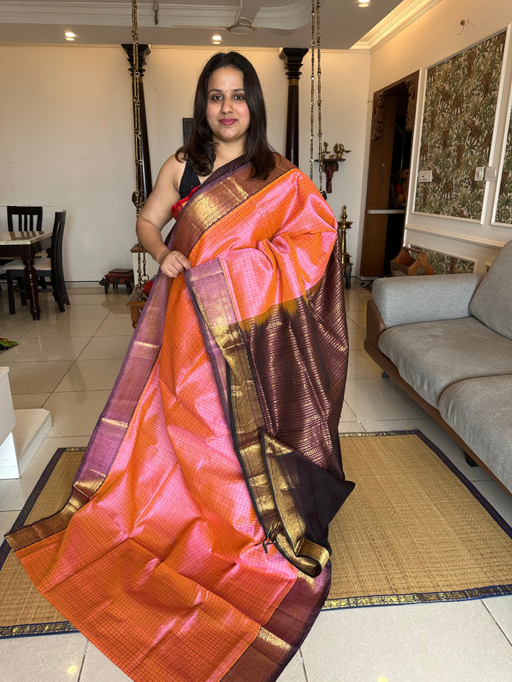 Pink with Brown Lakshadeepam Silk Cotton Saree