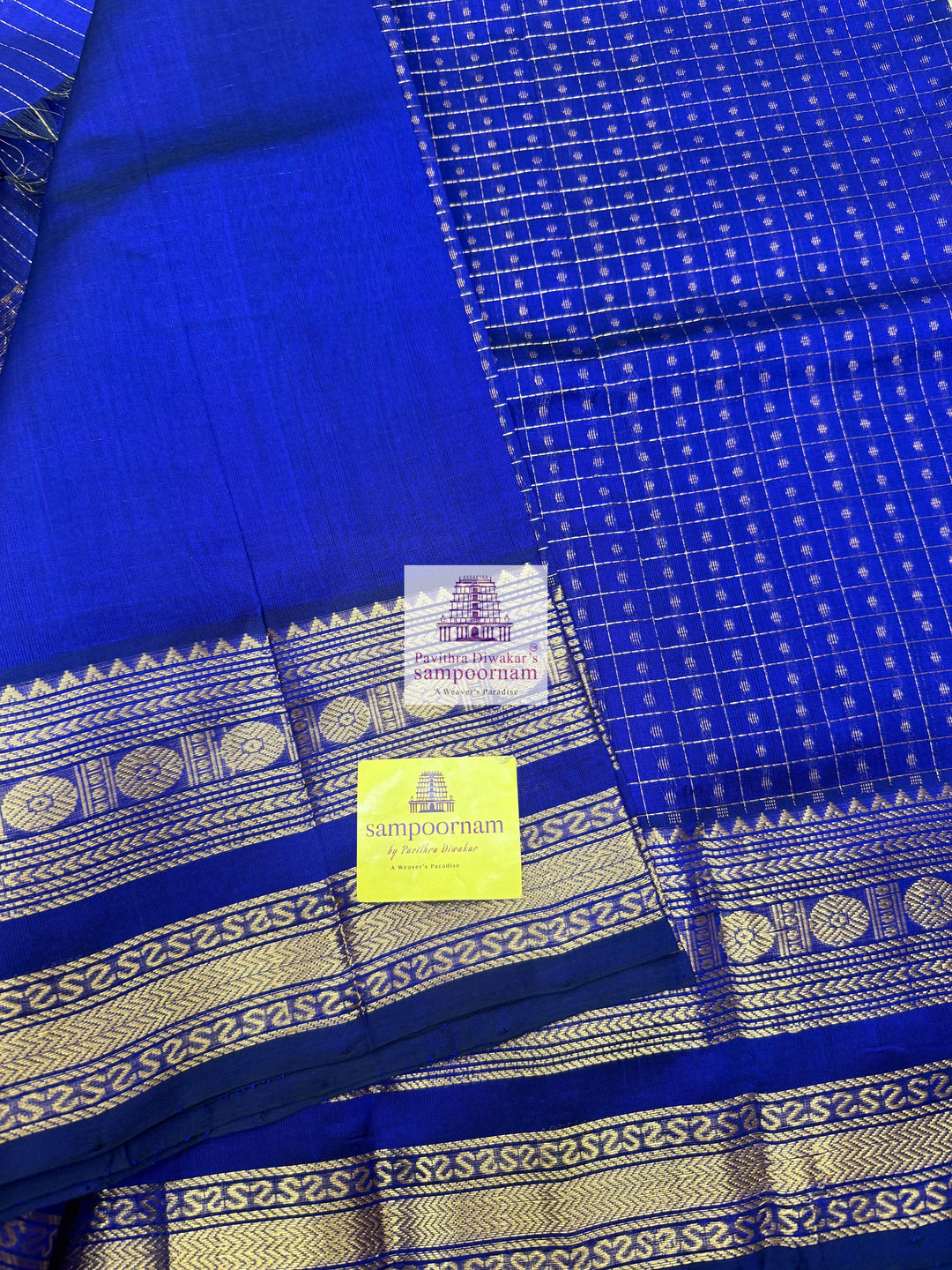 Blue , Zari  Lakshadeepam  Silk Cotton Saree