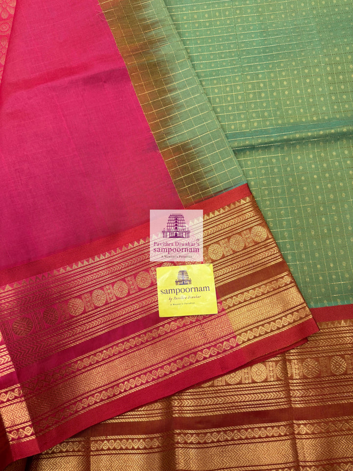 Sea Green with Rani , Zari  Lakshadeepam  Silk Cotton Sarees