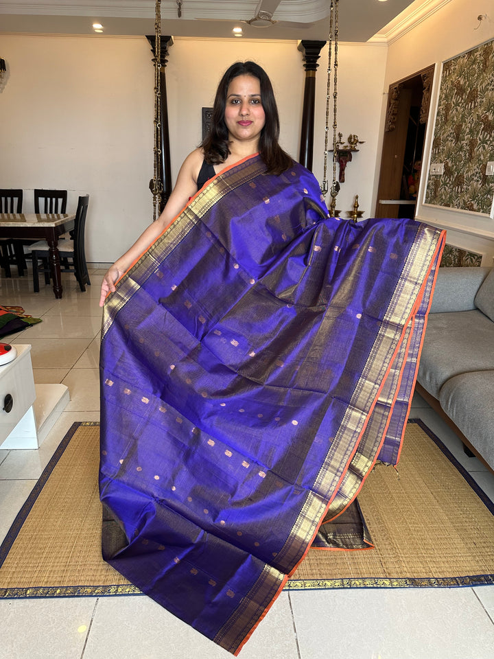 Blue with Zari Butta Vairaoosi Silk Cotton Saree