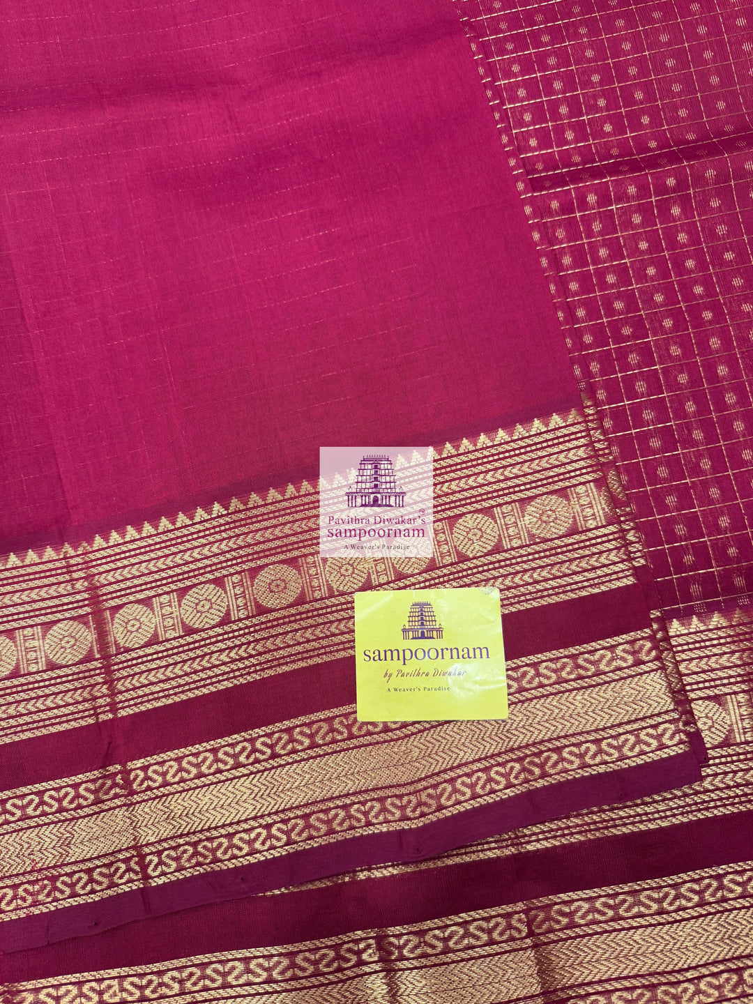 Kumkum Red , Zari  Lakshadeepam  Silk Cotton Saree