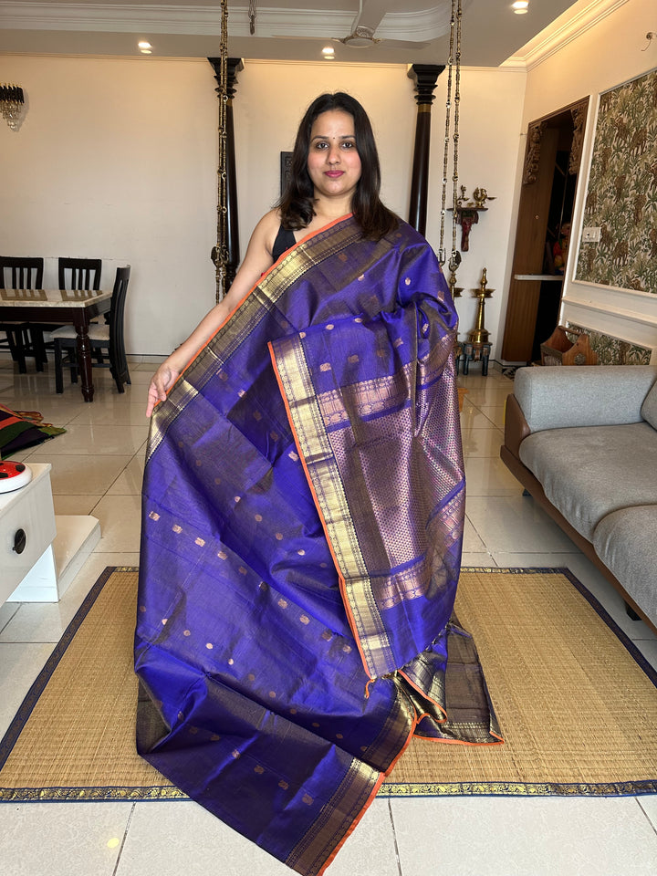 Blue with Zari Butta Vairaoosi Silk Cotton Saree