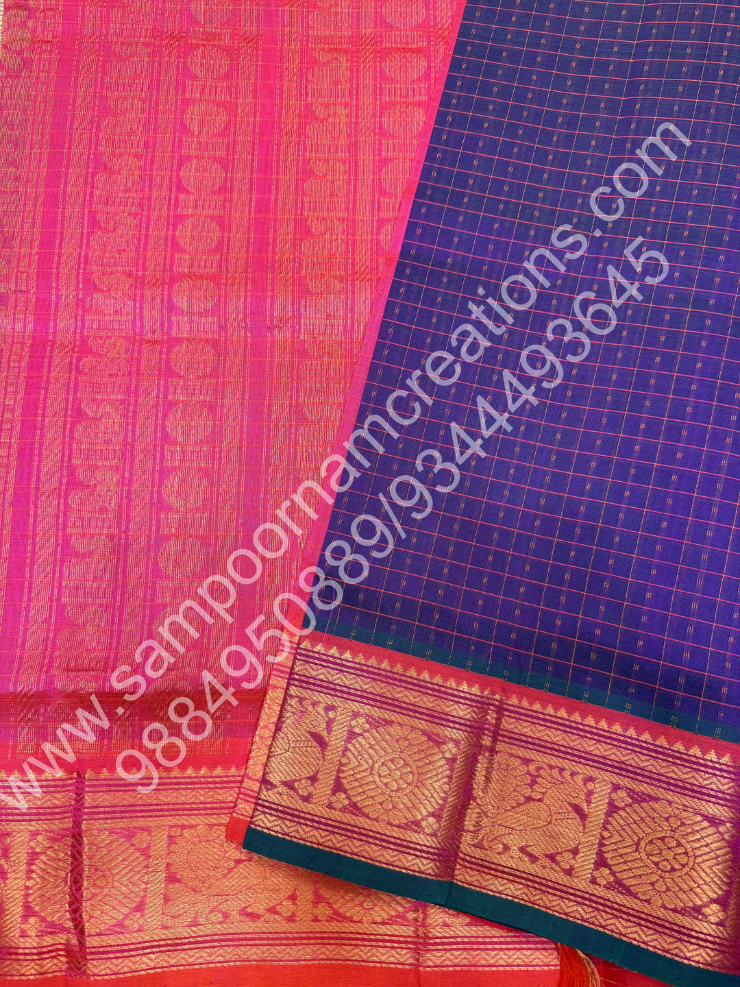 Double Shaded Lavender with Peach  , Rich Traditional Borders and Lakshadeepam Thread  Butta all over the body and Grand Pallu , Pure Silk Cotton Saree