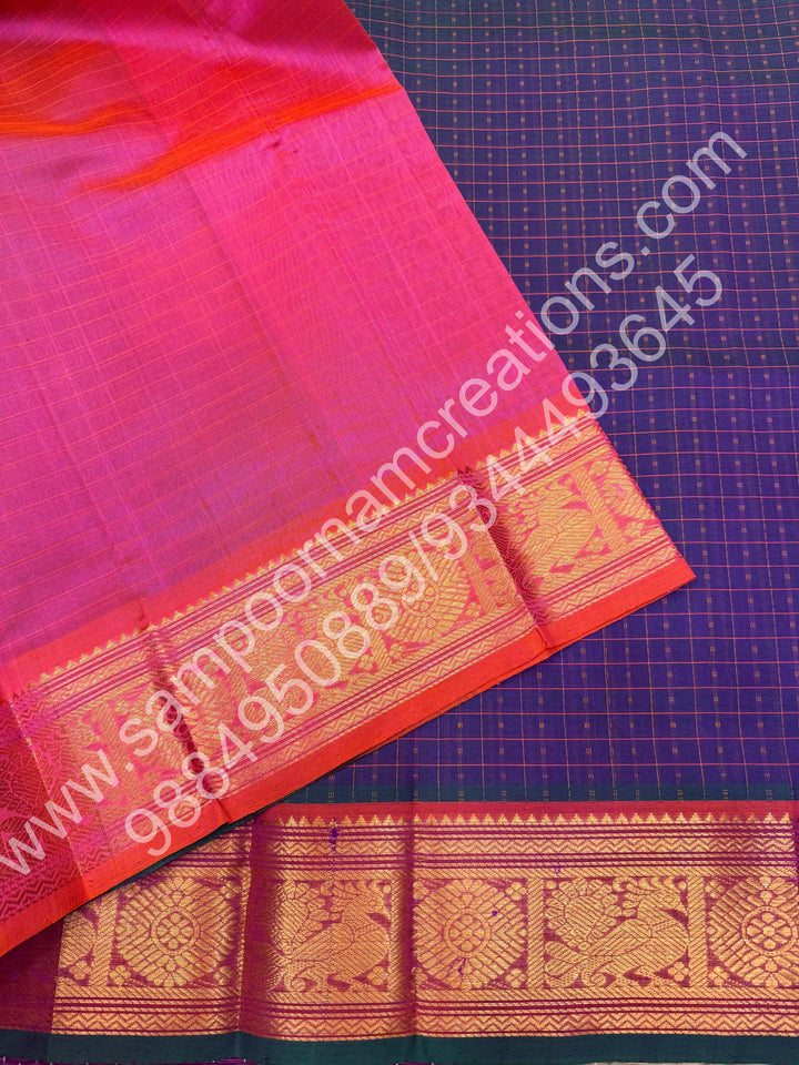 Double Shaded Lavender with Peach  , Rich Traditional Borders and Lakshadeepam Thread  Butta all over the body and Grand Pallu , Pure Silk Cotton Saree