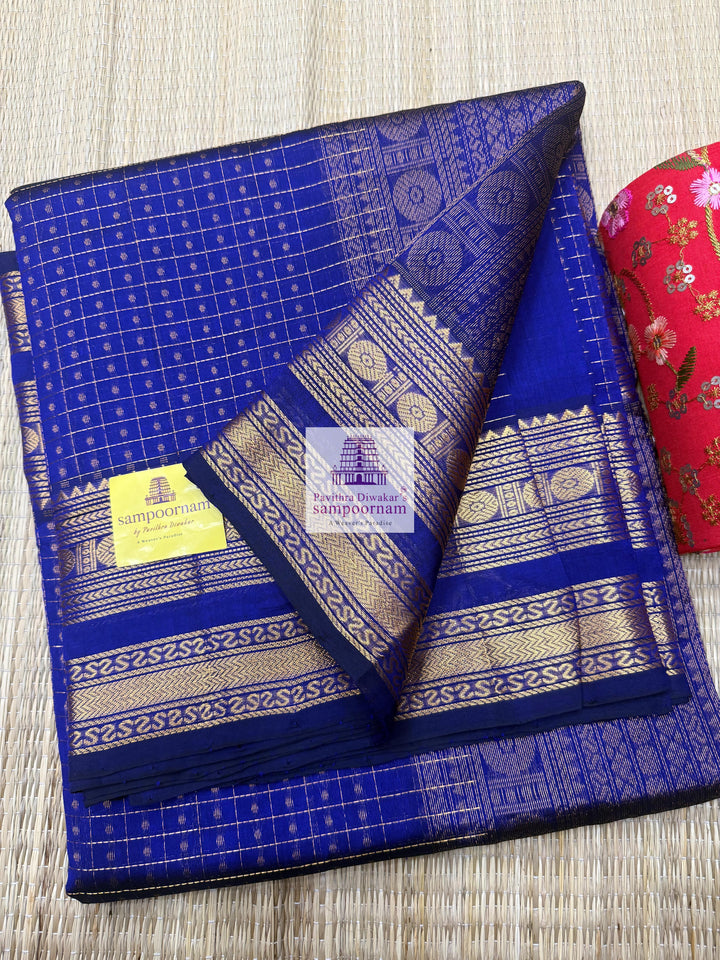 Blue , Zari  Lakshadeepam  Silk Cotton Saree